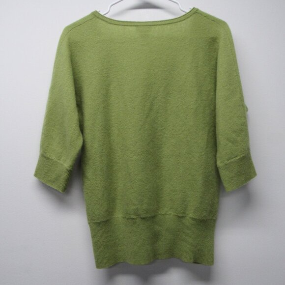 Chicos 100% Cashmere Green V Neck Half Sleeve Sweater sz 1 US Small - Picture 2 of 3